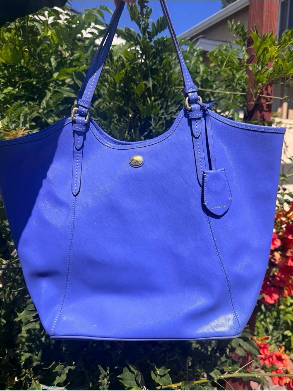 Coach Electric Blue Leather Tote with Gold Accent